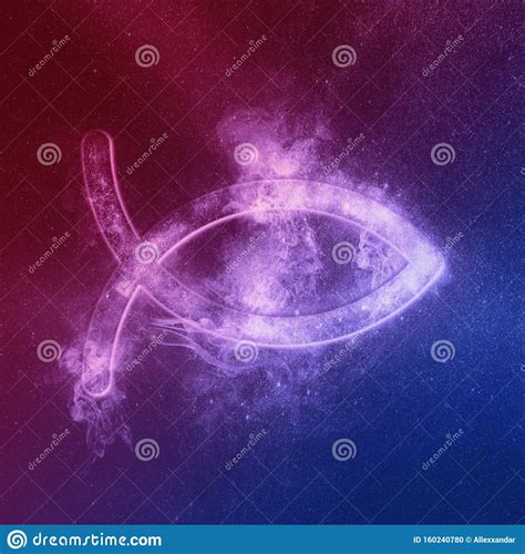 Christian Fish Symbol Red Blue Abstract Night Sky Background Stock