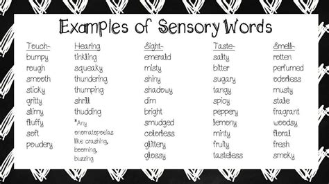 A Mini Anchor Chart For Teaching Sensory Words Imagery