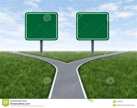 Two Options With Blank Road Signs Facing A Challenging Decision Symbol