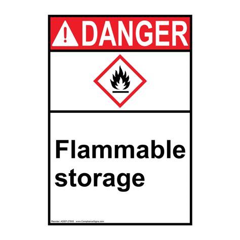 Portrait ANSI GHS DANGER Flammable Liquids Stored Here Sign ADEP 27852
