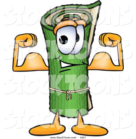 Stock Cartoon Of A Strong Green Carpet Mascot Cartoon Character Flexing