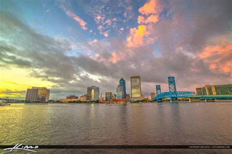 Jacksonville Skyline Florida Duval County Colors At Sunset Hdr