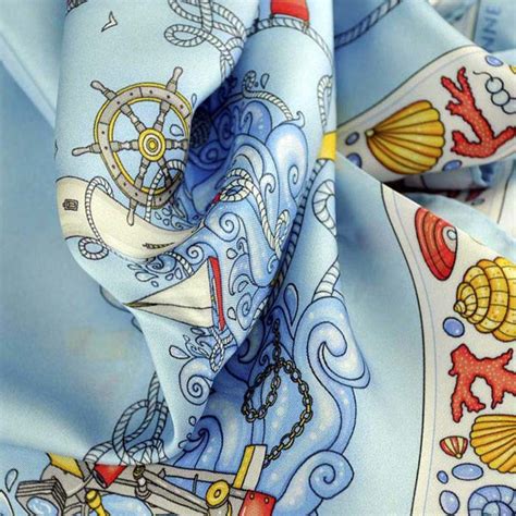 French Silk Scarves Twill Nautical Pale Blue 27x27 Anne Touraine Paris™ Scarves