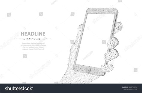 Mobile Phone Abstract Polygonal Wireframe Closeup Phone With Blank