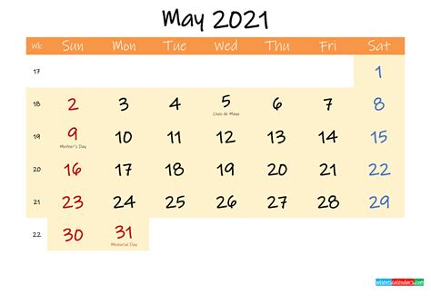 Editable May 2021 Calendar Template K21m245