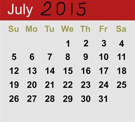 July 2015 Calendar Free Stock Photo Public Domain Pictures