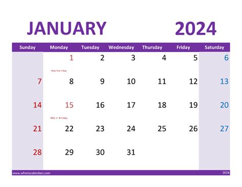 Printable January 2024 Calendar Free Monthly Calendar