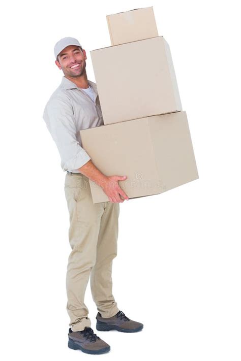 Delivery Man Carrying Cardboard Boxes Stock Image Image Of Delivery