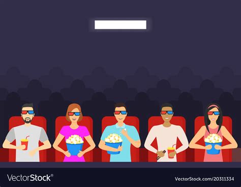 Cartoon People Watching Movie In Cinema Background