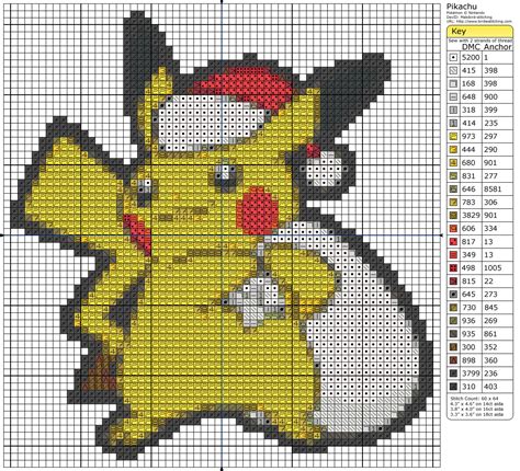 A Cross Stitch Pattern With A Pikachu In The Center And A Santa Hat On It