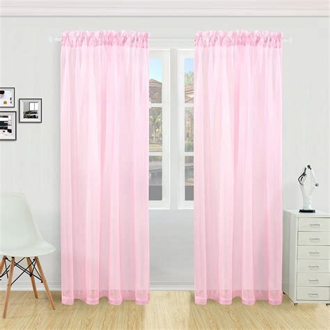 2pc Light Pink Solid Sheer Voile Window Curtain Set Two 2 Rod Pocket