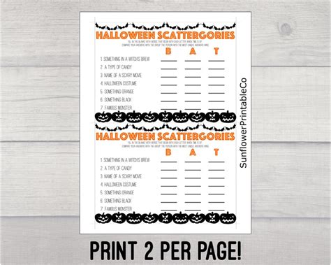 Halloween Scattergories Printable Halloween Game Printable Etsy