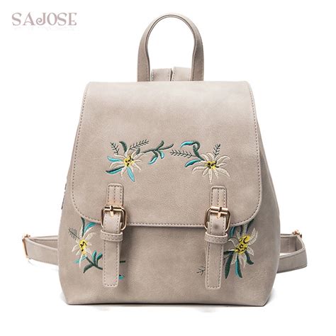 Fashion Floral Leather Backpack Women Embroidery School Bag For Teenage