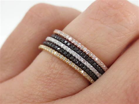 Set Of 5 Micro Pave Diamond Stacking Eternity Bands In 18k Gold By