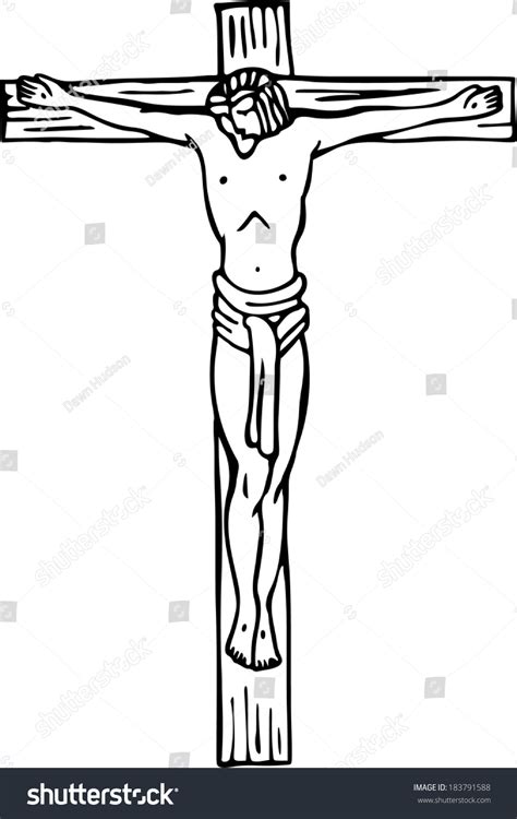 Line Drawing Jesus On Cross Calvary Vector De Stock Libre De Regalías
