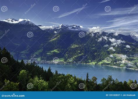 Gview Of Lake Thun And Bernese Alps Including Jungfrau Eiger And Monch