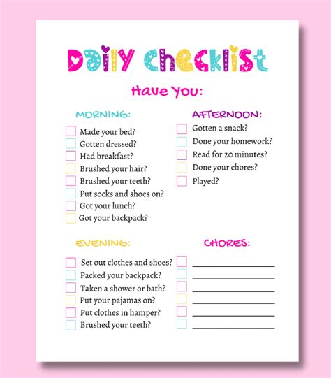 Free Printable Daily Routine Checklist For Kids Cassie Smallwood