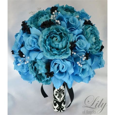 This brooch bouquet is handcrafted with beautiful brooches, colorful satin ribbon flowers get the best deal for unbranded silk rose wedding bouquets from the largest online selection at ebay.com. TURQUOISE MALIBU BLACK TEAL | Bridesmaid bouquet, Wedding ...
