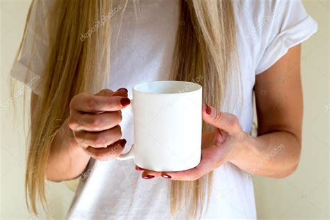 Female Holding A Coffee Mug Styled Stock Mockup Photography Stock