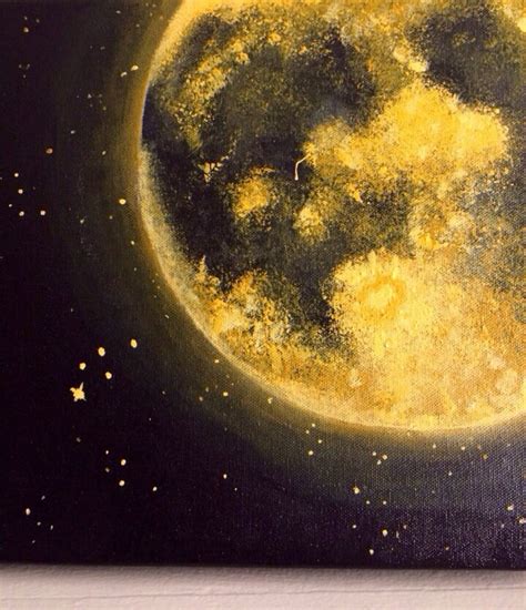 Orange Moon And Stars Acrylic Painting 11x14 Inches Home