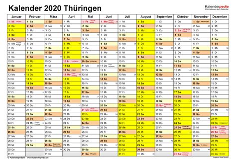 Hier finden sie eine übersicht der ferientermine in thüringen für das jahr 2021. Kalender 2020 Thüringen: Ferien, Feiertage, PDF-Vorlagen