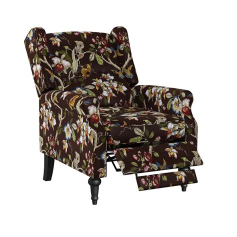 Prolounger Wingback Chocolate Brown Multi Floral With Birds Print
