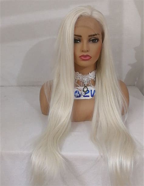 Long Platinum Blonde Lace Front Wig Silky Straight Heat Resistant For