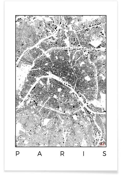 Paris Map Black Póster Juniqe