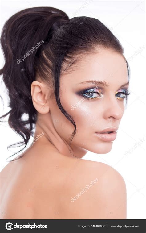 Colorful Make Up Woman Face Beautiful Brunette Summer Makeup Beauty Fashion Girl Model With