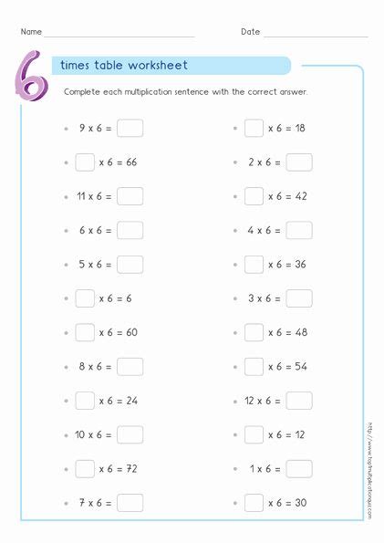 6 Times Table Worksheet Best Of Six Times Tables Practice In 2020