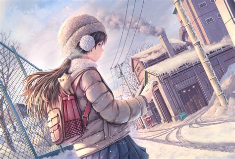 Brunette Anime Girl Snow Covered Wallpaperhd Anime Wallpapers4k