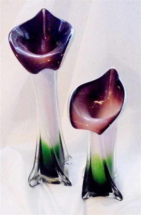 2 Vintage Murano Jack In The Pulpit Art Glass Vases Purple Art Glass