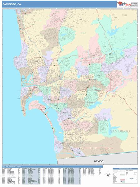 San Diego California Wall Map Color Cast Style By Marketmaps