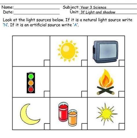 Light And Shadow Worksheet