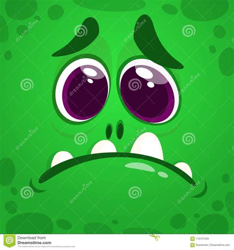 Cute Cartoon Monster Face Vector Illustration Of Green Monster