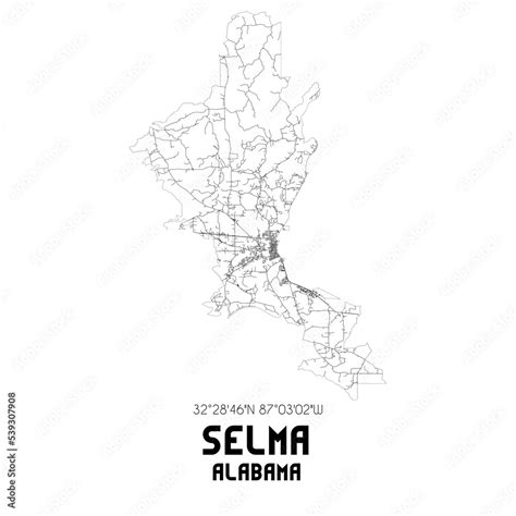 Selma Alabama Us Street Map With Black And White Lines Ilustración De