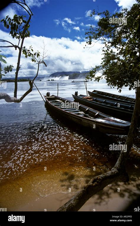 Canoes On Canaima Lagoons Pink Beach Near Angel Falls Venezuela