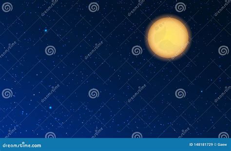 Full Moon Yellow On Night Sky With Star Stock Vector Illustration Of