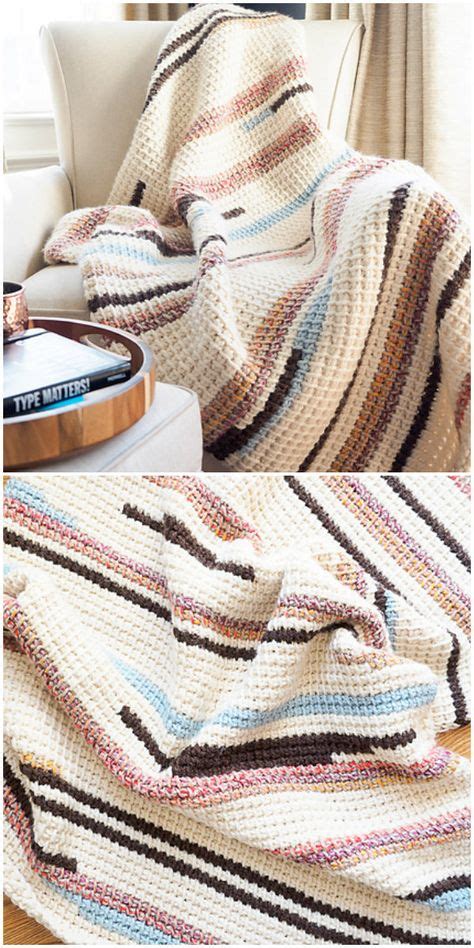 Sunset Stripes Blanket Crochet Chunky Crochet Blanket Knitting