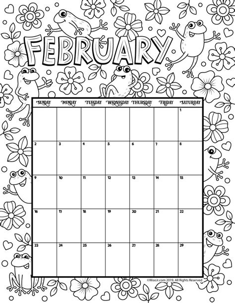 February 2020 Coloring Calendar Woo Jr Kids Activities Childrens