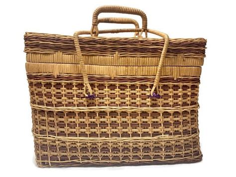 Antique doll wicker basket french bath kit accessory toiletry french fashion doll kit miniature, status: Wicker Picnic Basket Large Vintage Woven Rattan with Lid ...