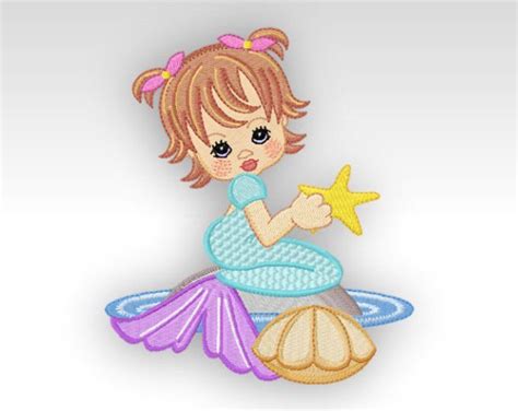 Mermaid Machine Embroidery Design Precious Mermaid 3 5x7 Hoop