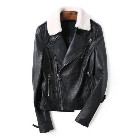 Real Genuine Leather Jacket Wool Collar Sheepskin Coat Female Jacket