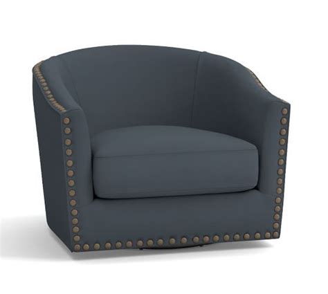 This allows for proper ergonomic alignment between your work desk, computer and chair. Harlow Upholstered Swivel Armchair | Pottery Barn | Swivel ...