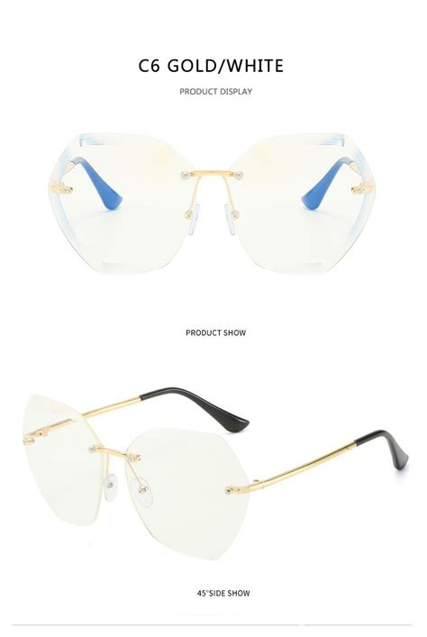 2020 new fashion brand design vintage rimless pilot sunglasses women men retro cutting lens
