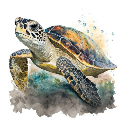 Generative Ai Illustration Of Endangered Hawksbill Turtle In