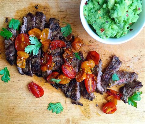 Remove steak from bag and pat dry with paper towels. Grilled Skirt Steak with Blistered Tomatoes and Guacamole ...