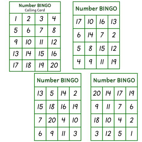 Bingo Numbers 1-20 Worksheets