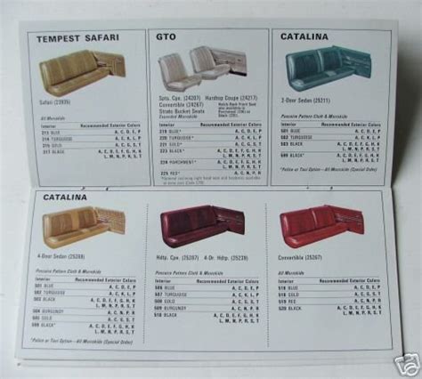 1967 Pontiac Gto Etc Dealer Interior Color Brochure 31158688