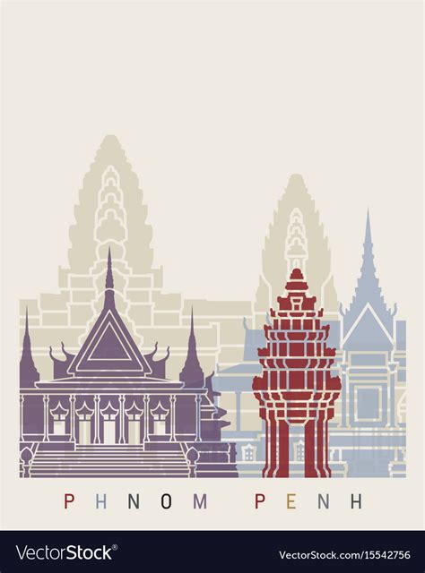 Phnom Penh Skyline Poster Royalty Free Vector Image
